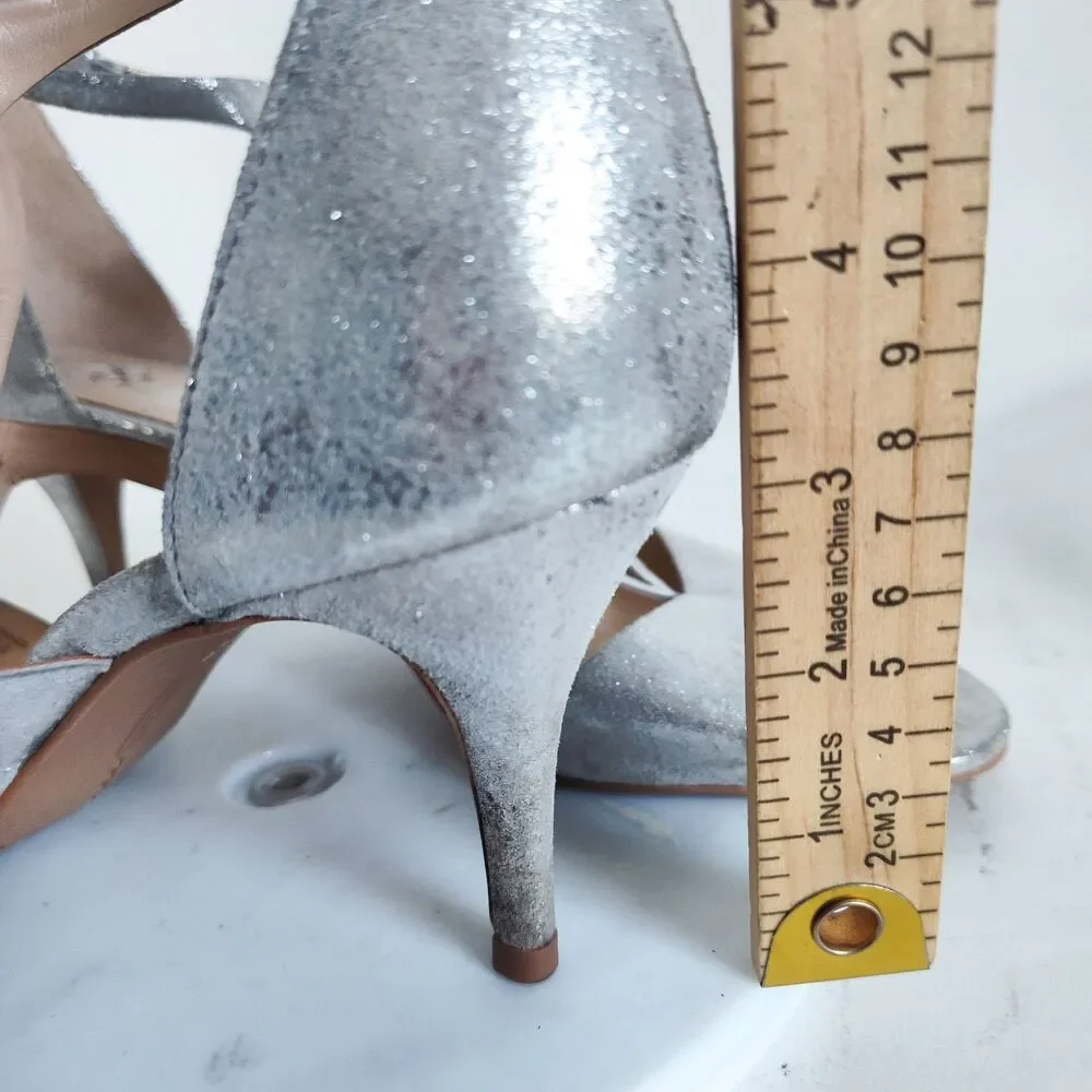 New Vince Camuto Sandals Size 10‎ Leather Silver Formal Strappy Heels Payto Gala
